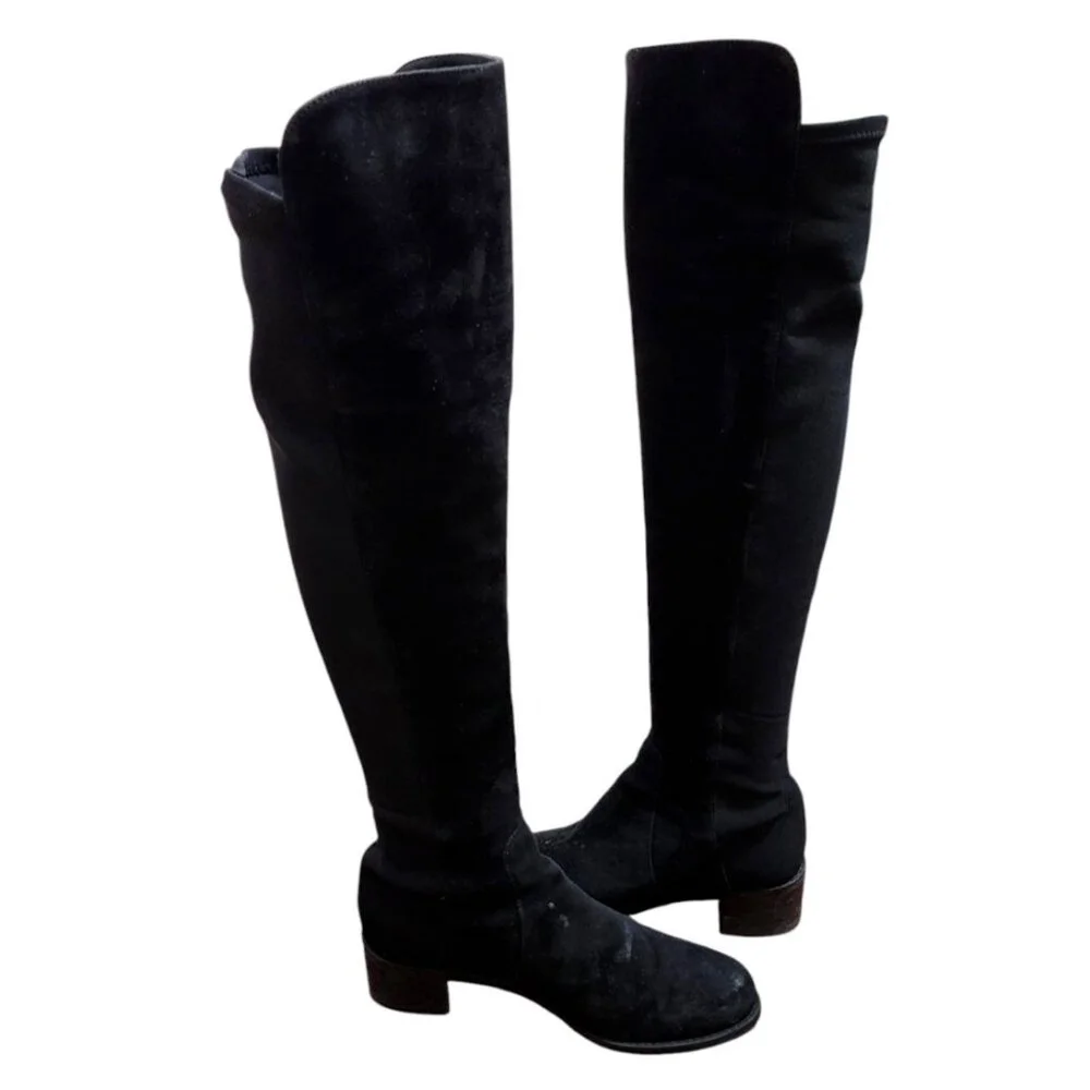 $850 STUART WEITZMAN Reserve Boot OVER THE KNEE SUEDE BOOT BLACK Size 6